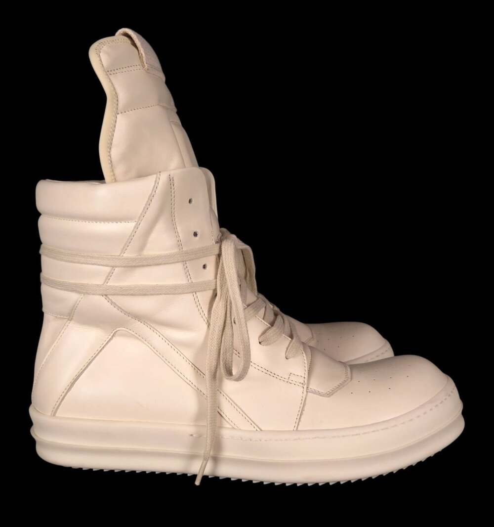 Rick Owens Geobasket Leather High Top Sneakers US 8 EU 41 Mens Milk $1250